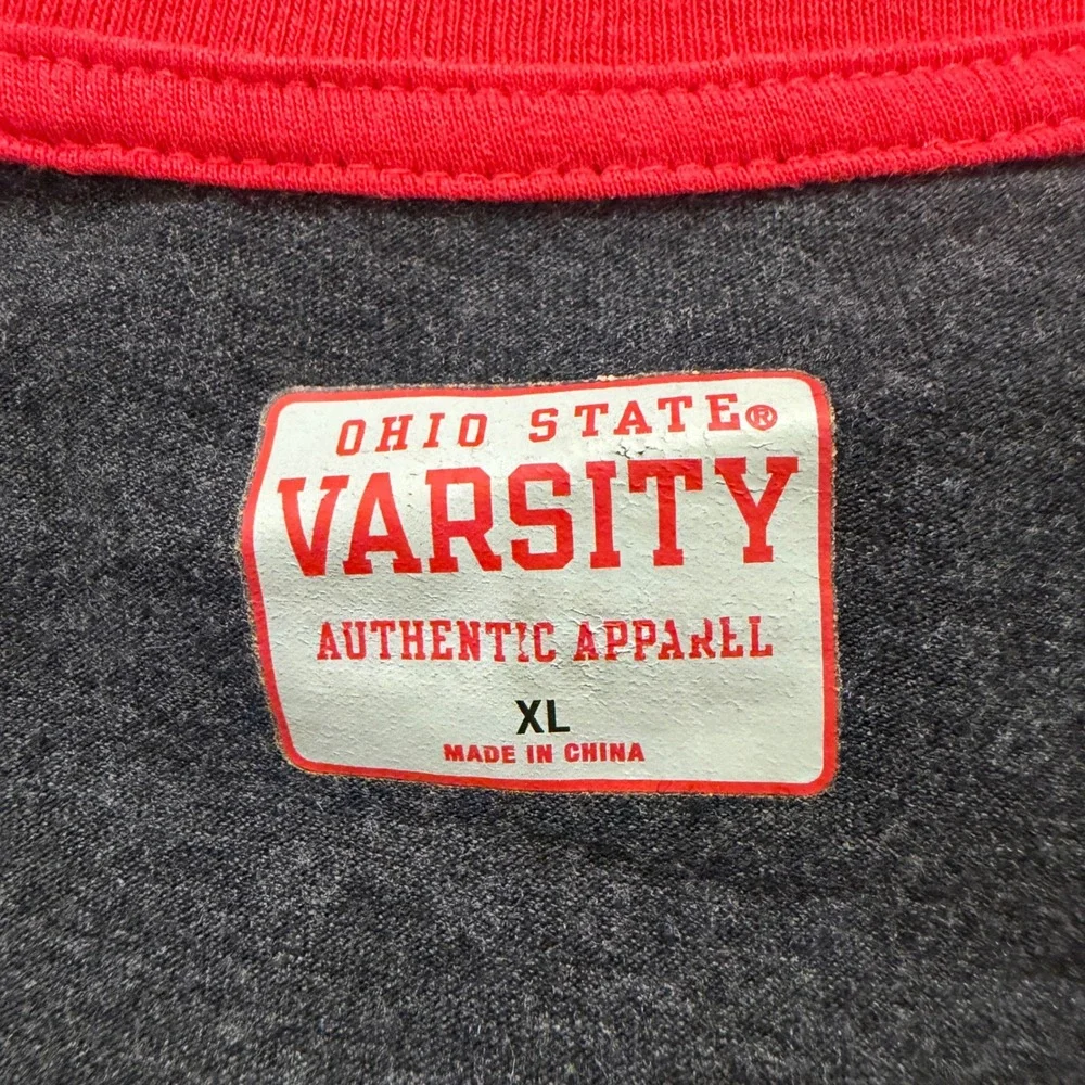 Ohio State Buckeyes Womens XL Varsity Raglan Long Sleeve Tee Red Charcoal Gray